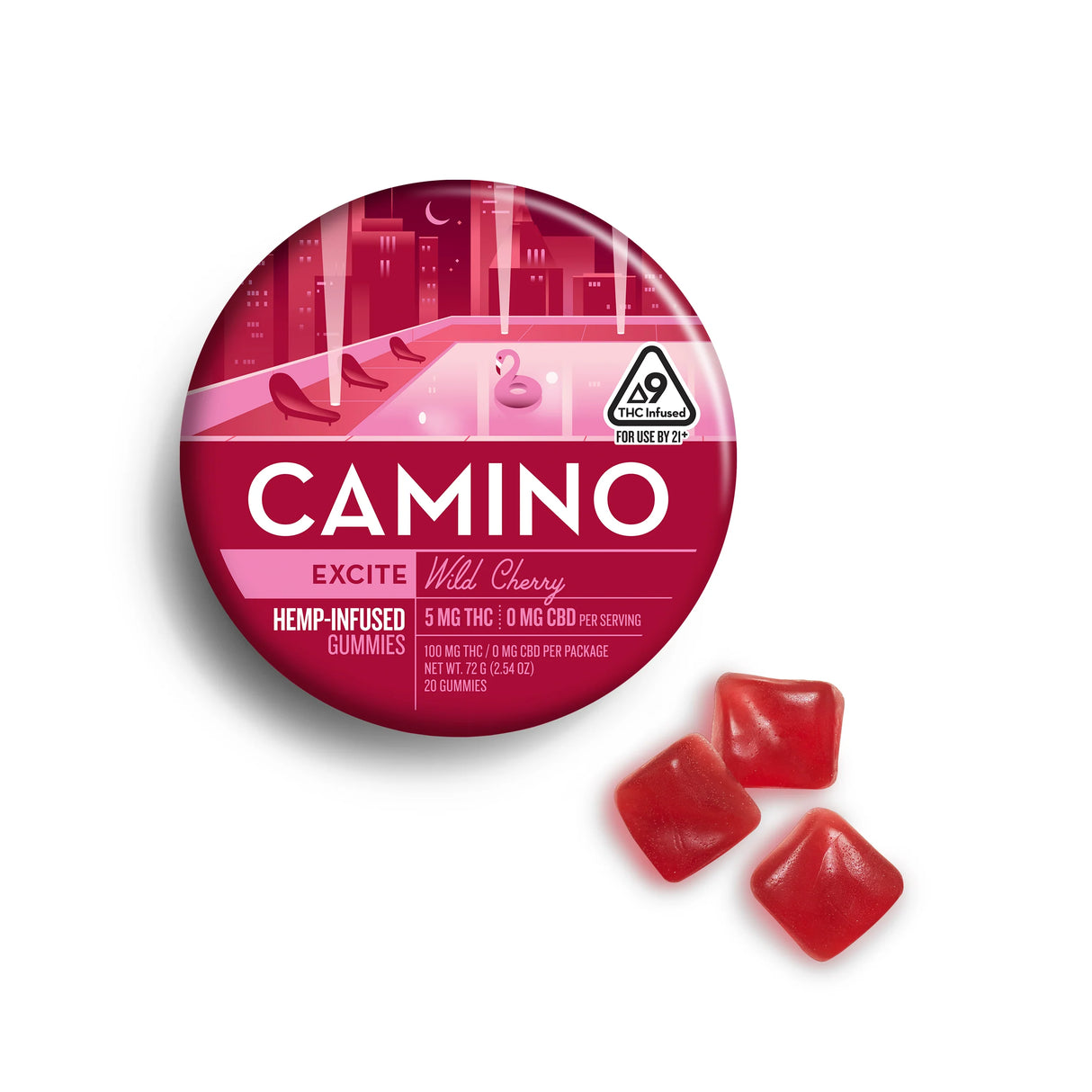 Kiva Camino Wild Cherry Excite 5mg Delta 9 THC Gummies