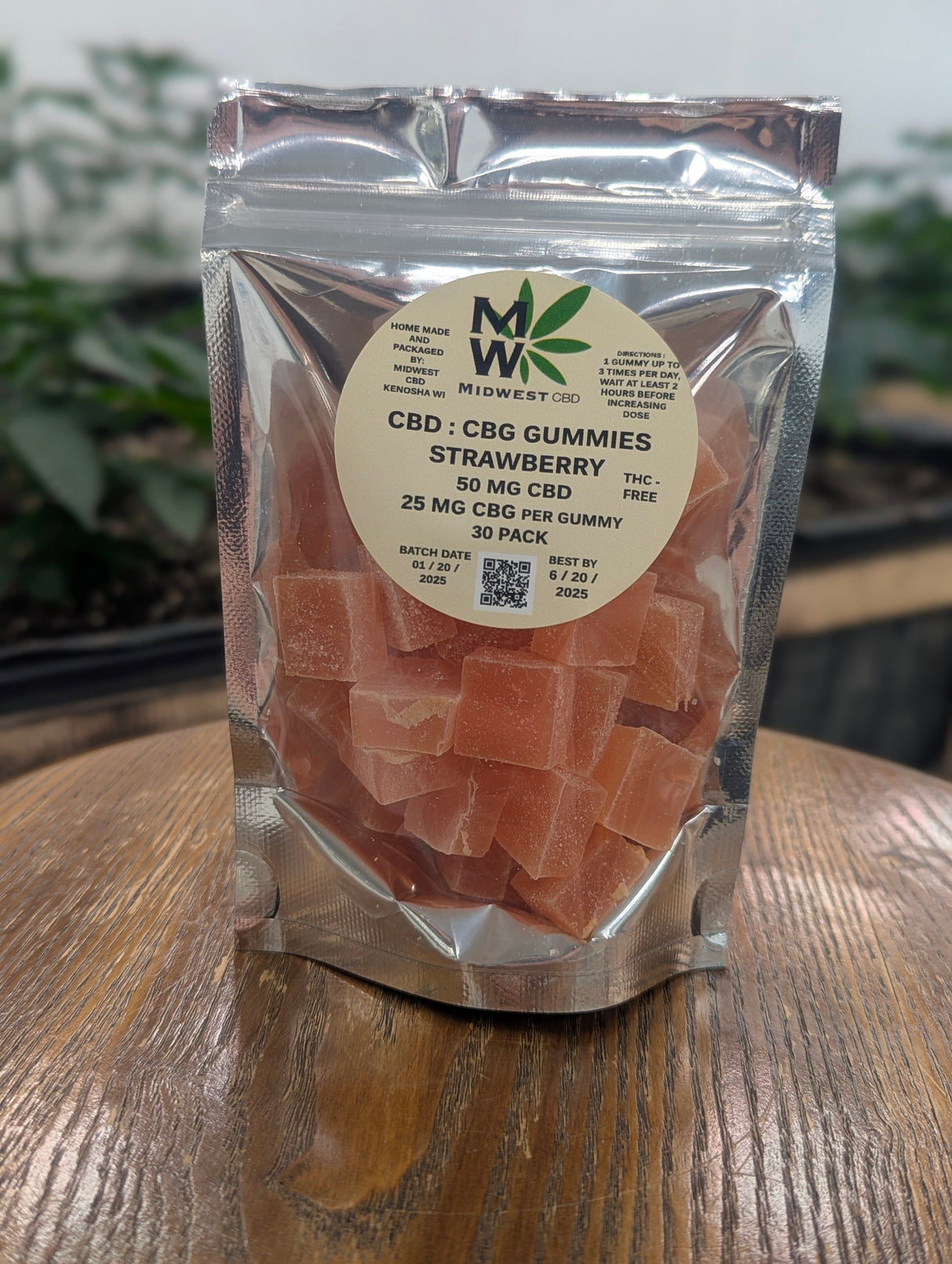 Bag of Midwest CBD's THC-free CBD CBG Gummies