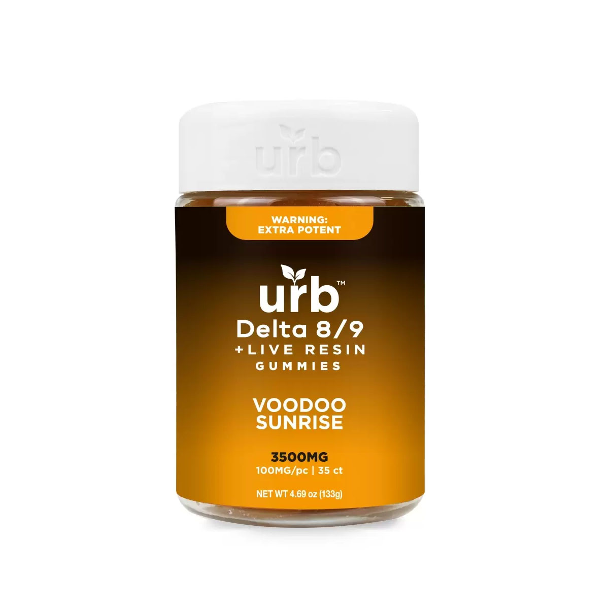 Packaging for Urb's Delta 8 Delta 9 Voodoo Sunrise Gummies
