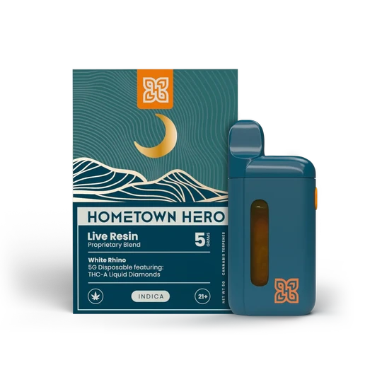 Hometown Hero White Rhino 5g THCA Liquid Diamond Live Resin Disposable Vape