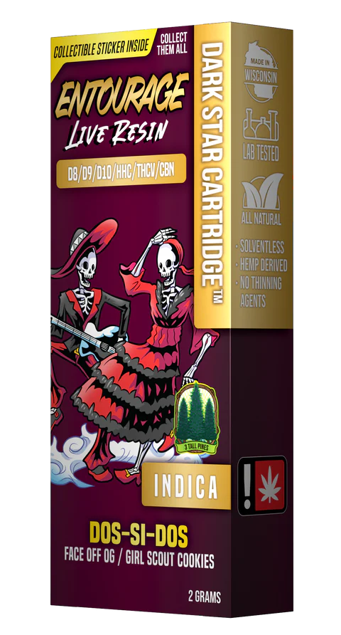3 Tall Pines Entourage Vape Cartridge - Dos Si Dos - Darkstar 2g (Indica)