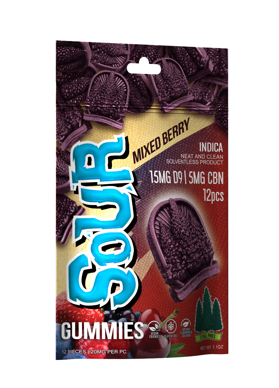 3 Tall Pines Sour Mixed Berry Gummies - 15mg Delta 9 + 5mg CBN - Indica
