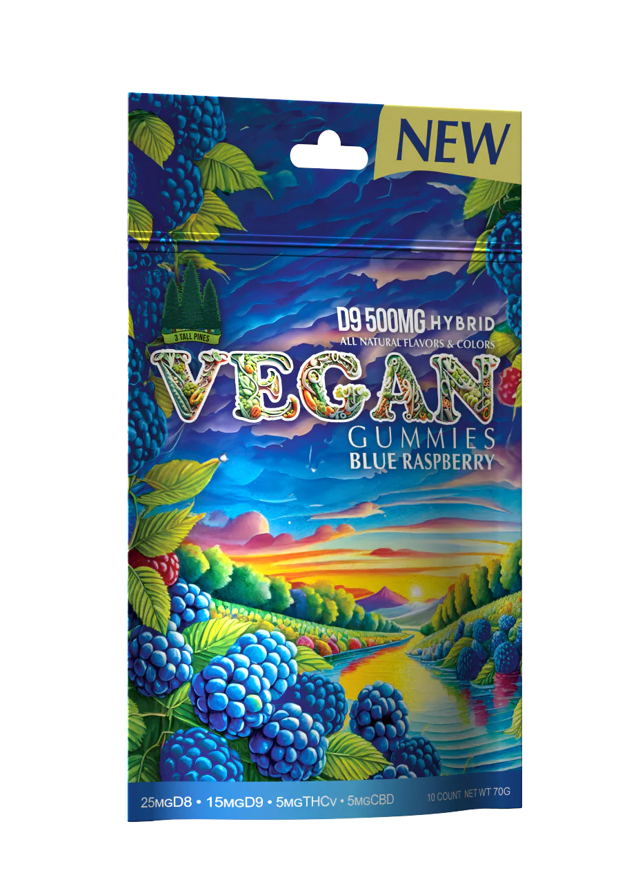 3 Tall Pines Delta 9 Vegan Gummies Blue Raspberry 500mg