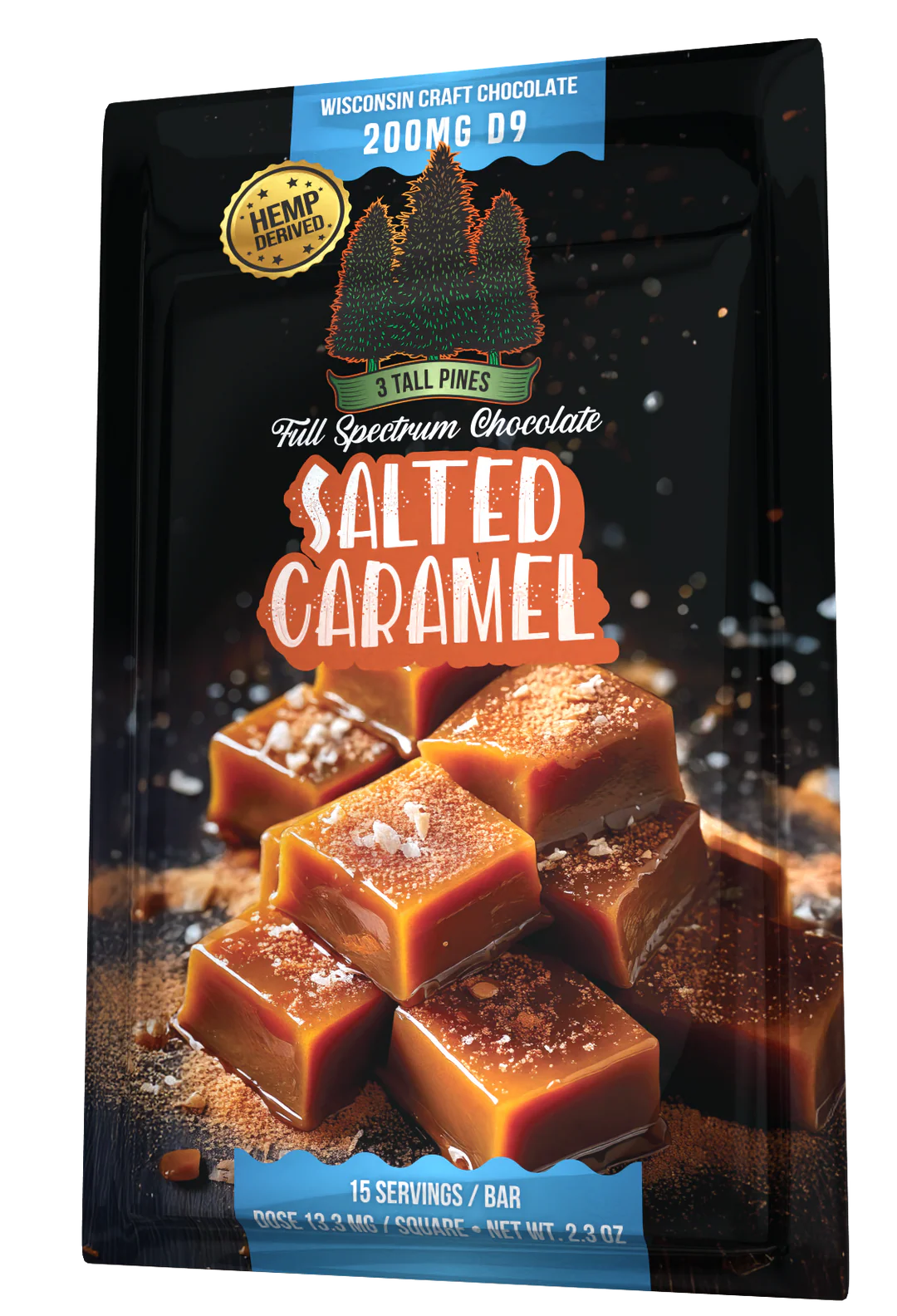 3 Tall Pines Salted Caramel Delta 9 Chocolate Bar - 200mg Delta 9 + 800mg 4:1 CBD:THC Edibles