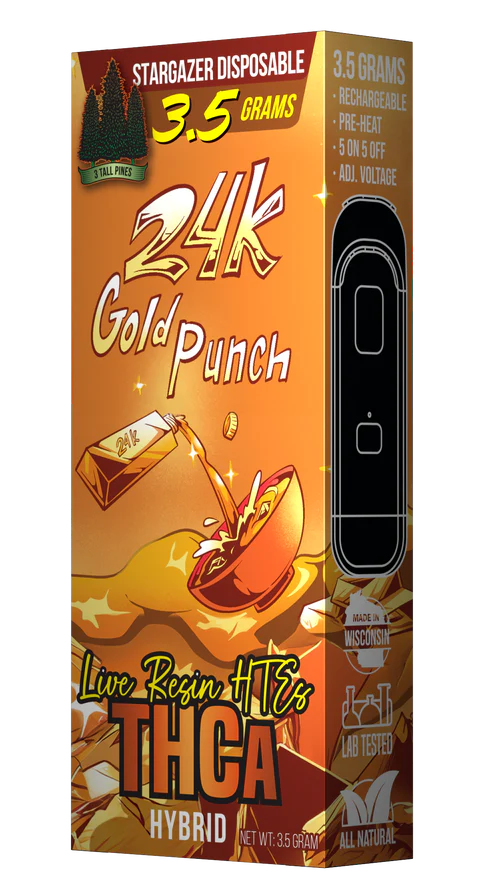 THCa Disposable Vape - 24k Gold Punch - Stargazer 3.5g (Hybrid) Midwest Kenosha THCa Disposable Vape - 24k Gold Punch - Stargazer 3.5g (Hybrid) Midwest Kenosha