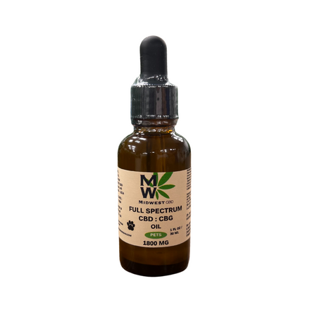 Bottle of Midwest CBD's full spectrum CBD CBG Bacon pet oil